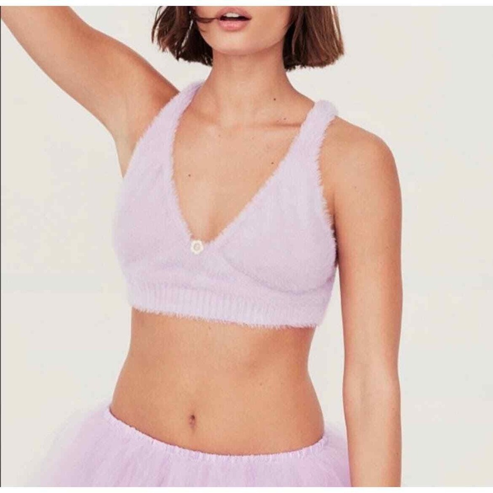 FOR LOVE & LEMONS Lilac Fuzzy Cropped Tank Top NWT L